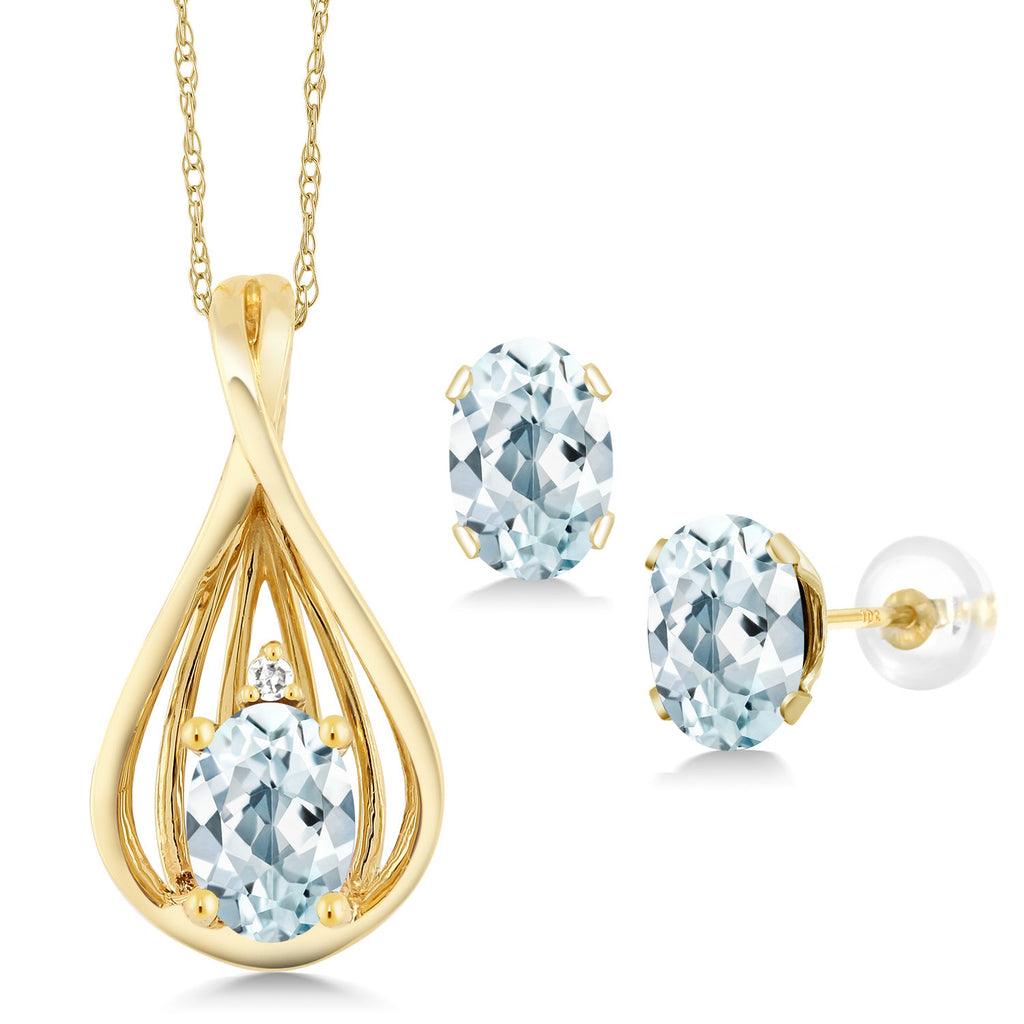 Aquamarine - March_Pendant Earrings Set in 10K Yellow Gold