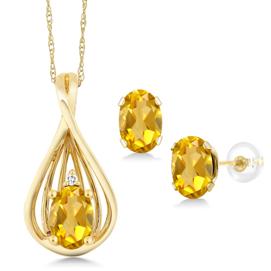 Citrine - November_Pendant Earrings Set in 10K Yellow Gold