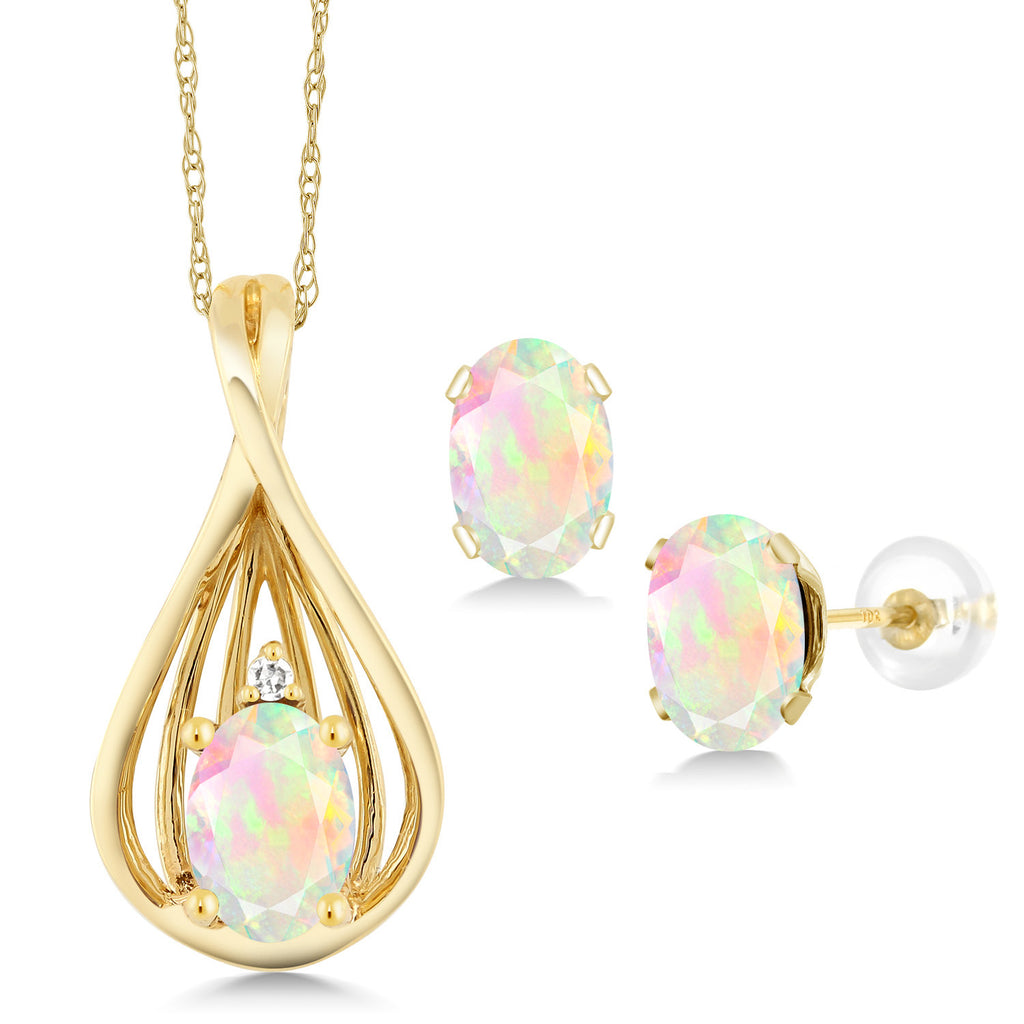Ethiopian Opal - October_Pendant Earrings Set in 10K Yellow Gold