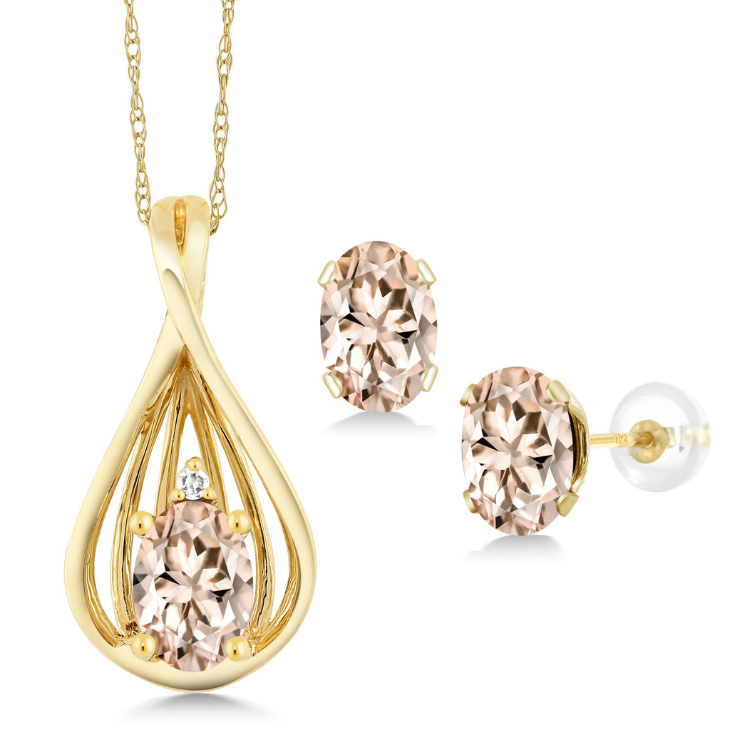 Morganite - October_Pendant Earrings Set in 10K Yellow Gold