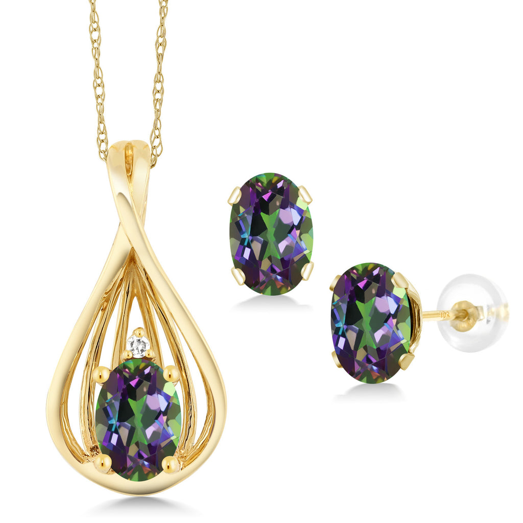 Green Mystic Topaz_Pendant Earrings Set in 10K Yellow Gold
