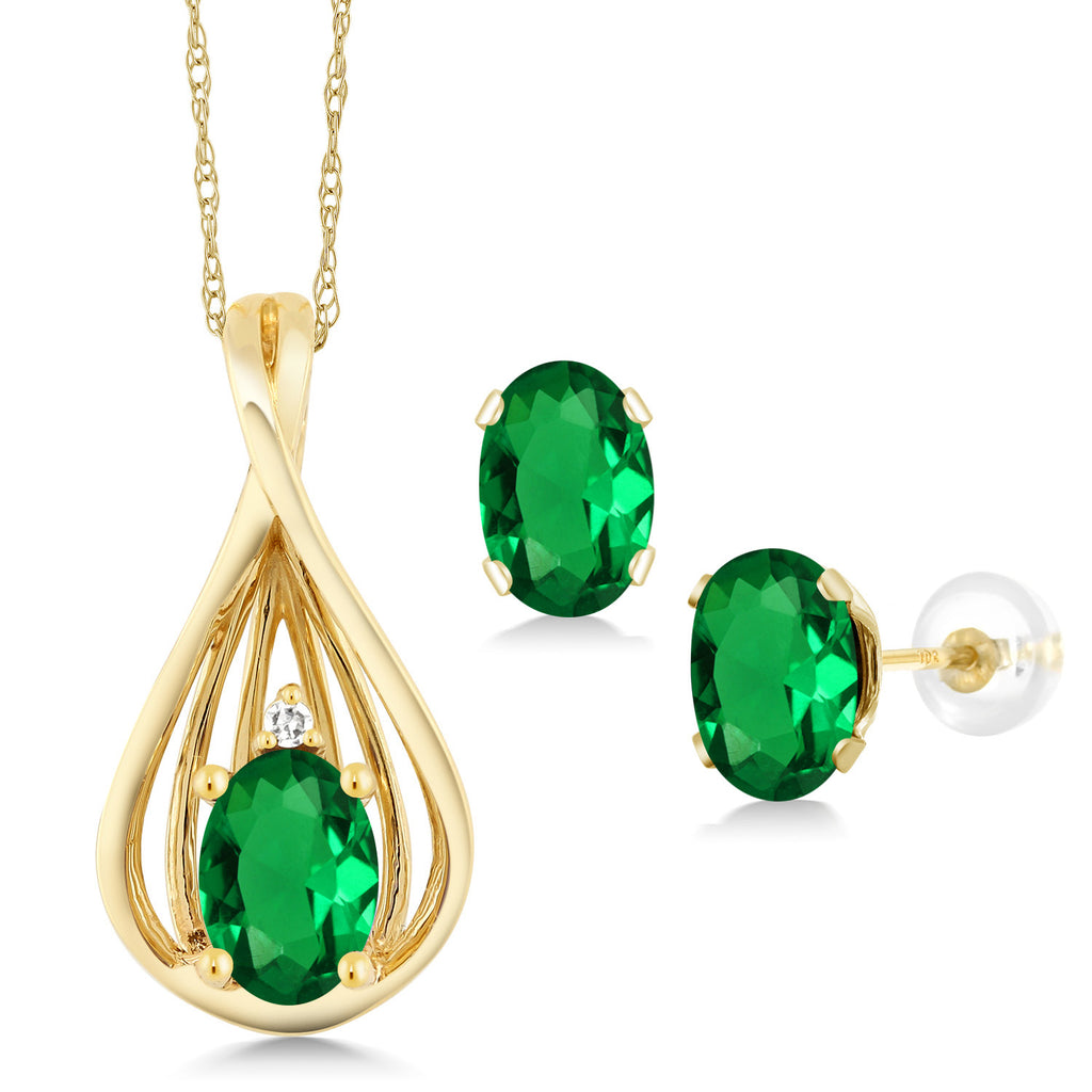 Nano Emerald - May_Pendant Earrings Set in 10K Yellow Gold