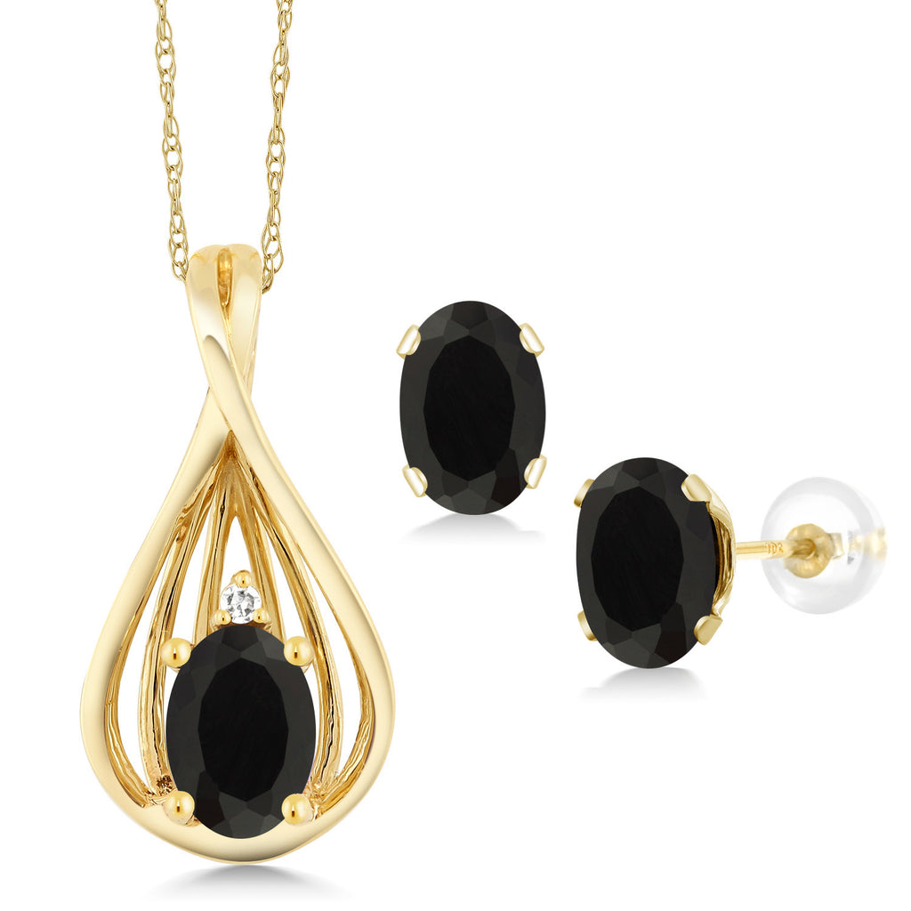 Onyx - December_Pendant Earrings Set in 10K Yellow Gold