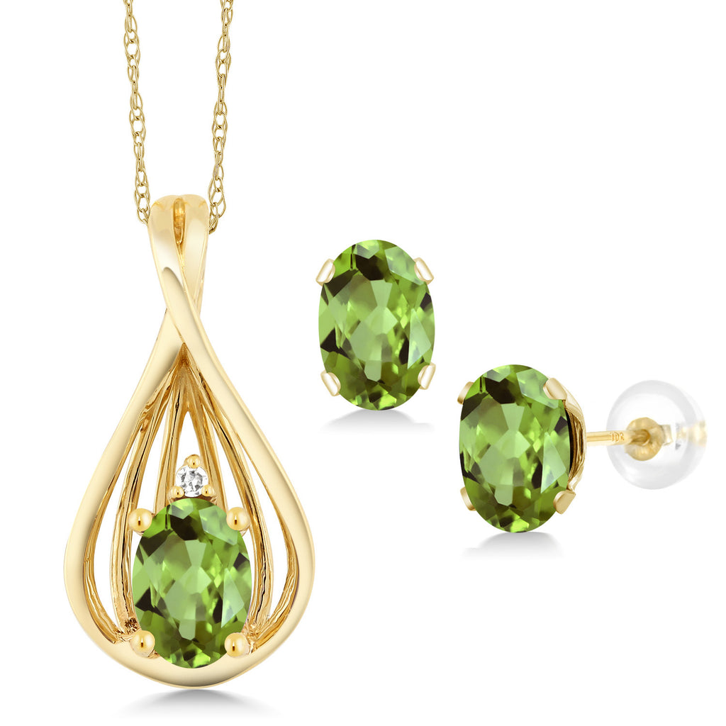 Peridot - August_Pendant Earrings Set in 10K Yellow Gold