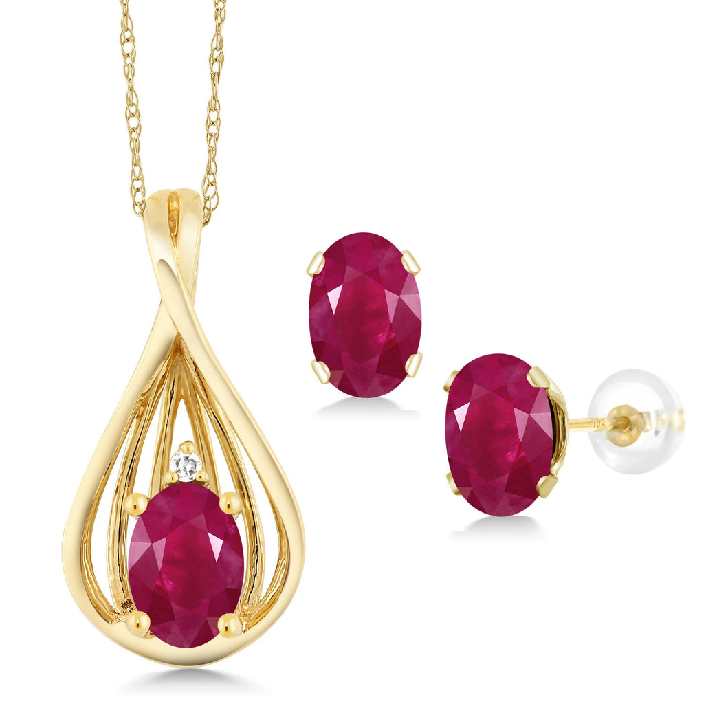 Ruby - July_Pendant Earrings Set in 10K Yellow Gold