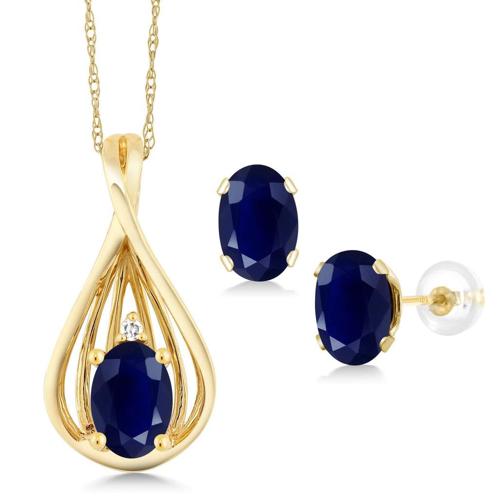 Blue Sapphire - September_Pendant Earrings Set in 10K Yellow Gold