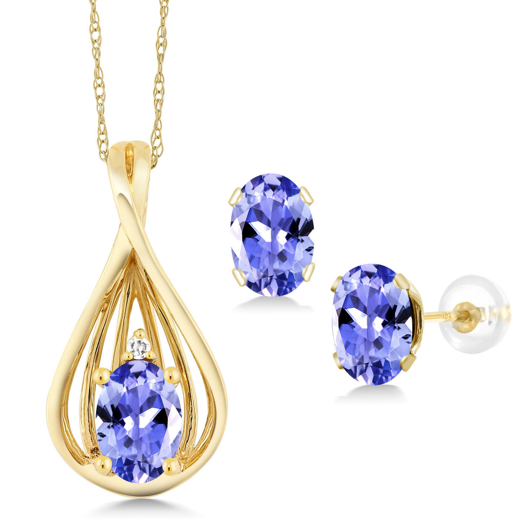 Tanzanite - December_Pendant Earrings Set in 10K Yellow Gold