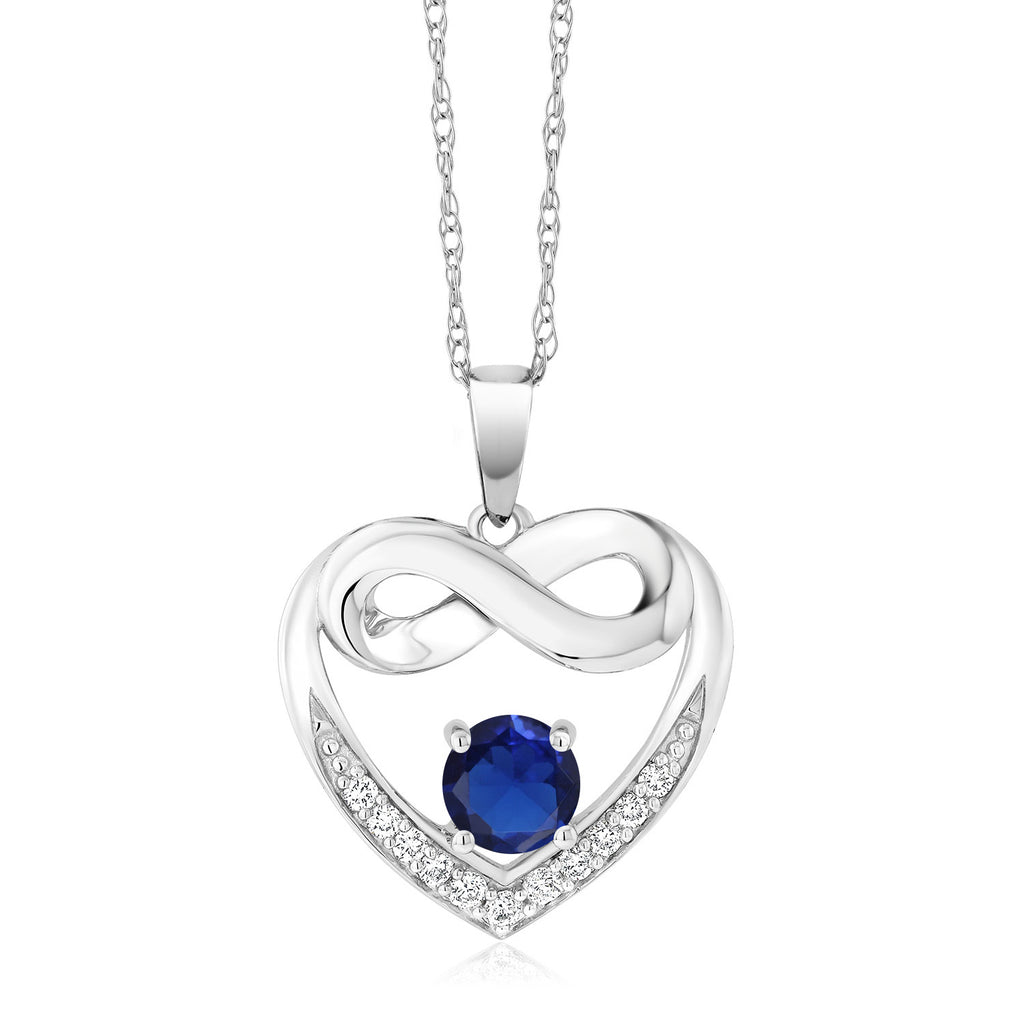 Blue Created Sapphire - September_Necklace in 10K White Gold