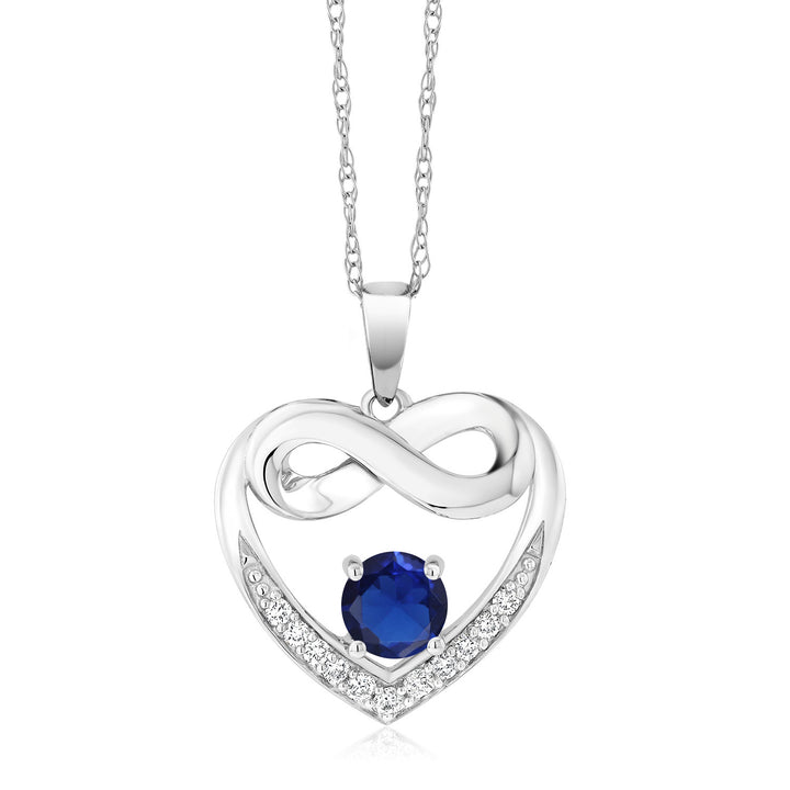 Blue Created Sapphire - September_Necklace in 10K White Gold