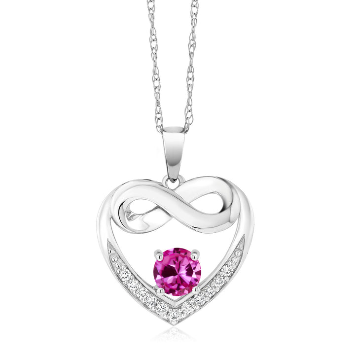 Pink Created Sapphire - September_Necklace in 10K White Gold