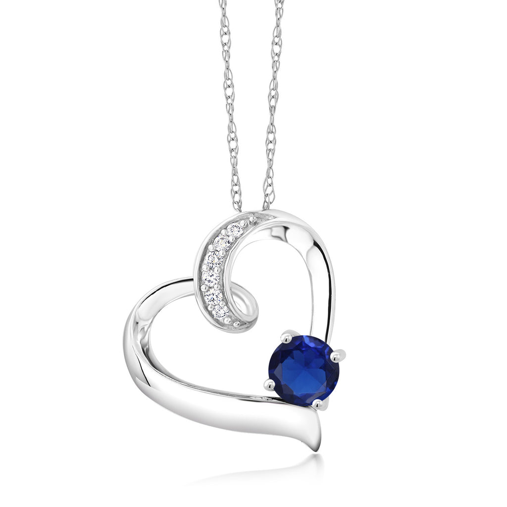 Blue Created Sapphire - September_Pendant in 10K White Gold