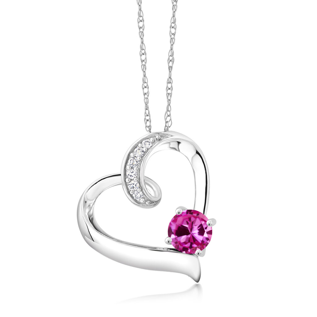 Pink Created Sapphire - September_Necklace in 10K White Gold