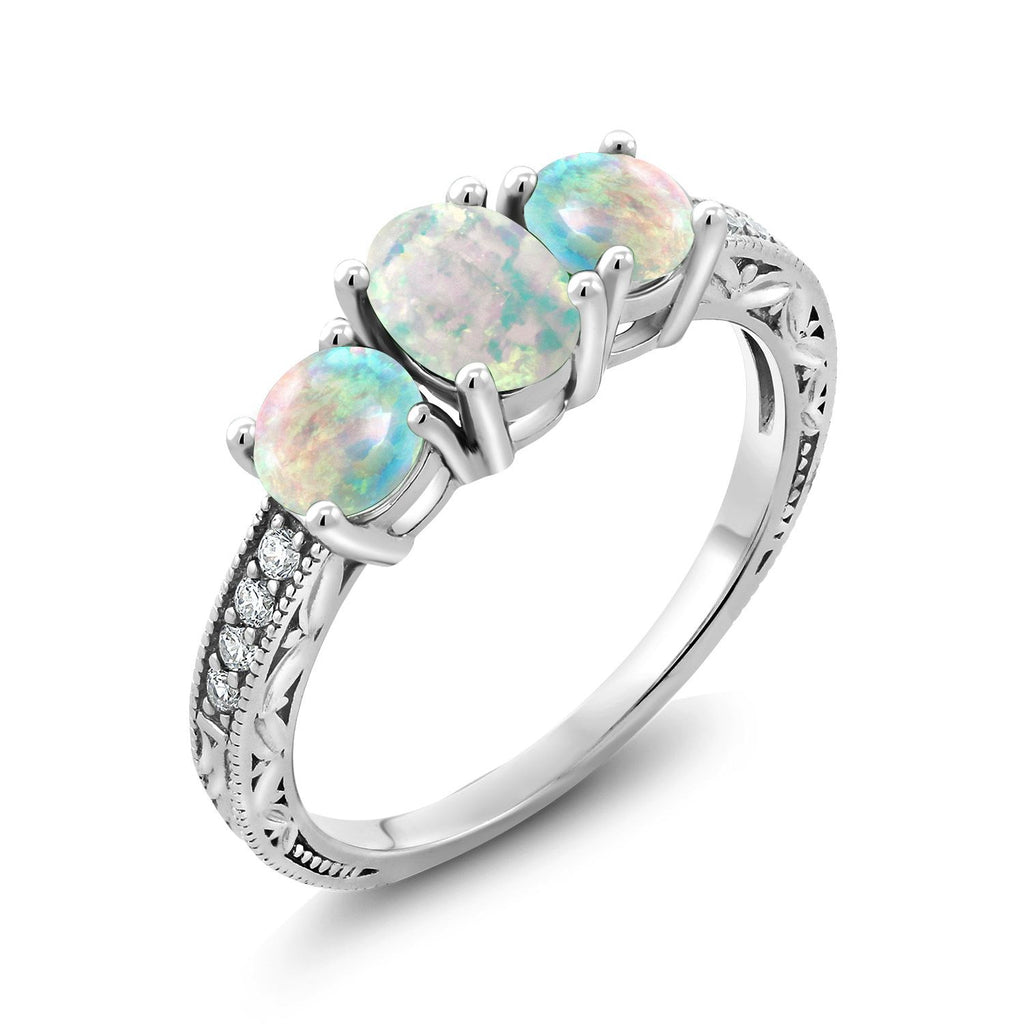 White Opal-Cabochon - October_8_Ring in 10K White Gold
