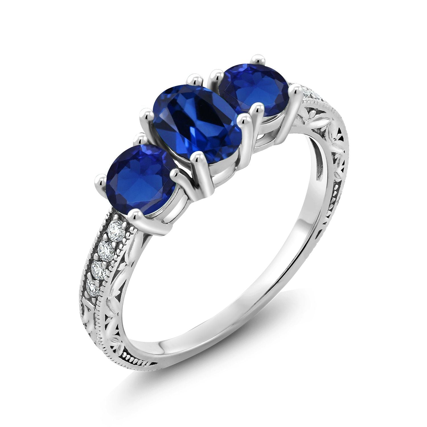 Blue Created Sapphire - September_8_Ring in 10K White Gold