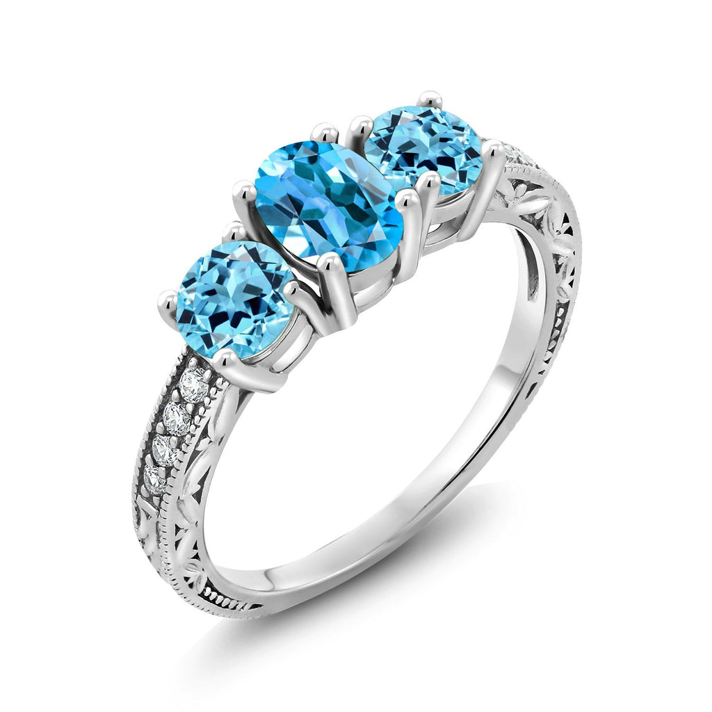 Swiss Blue Topaz - November_8_Ring in 10K White Gold