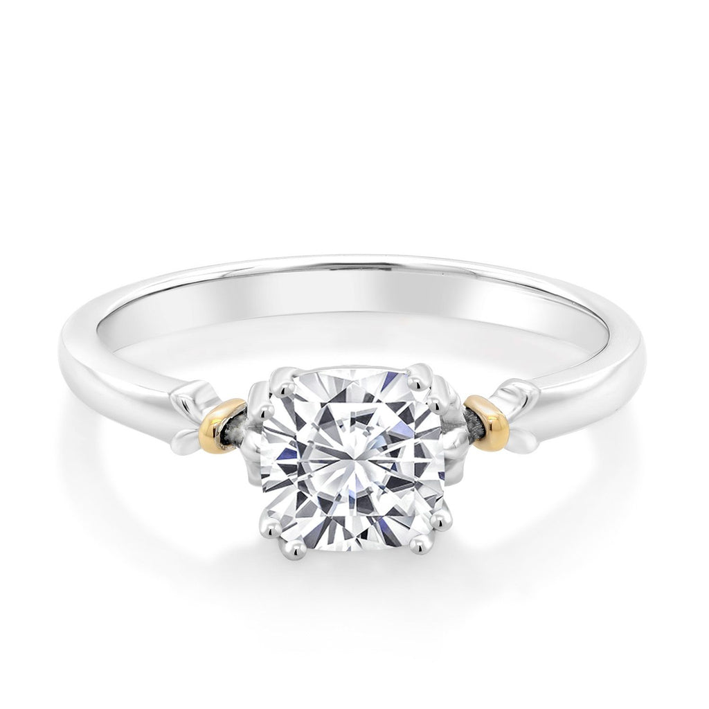 White Moissanite - April_8_Ring in 925 Sterling Silver and 10K Yellow Gold