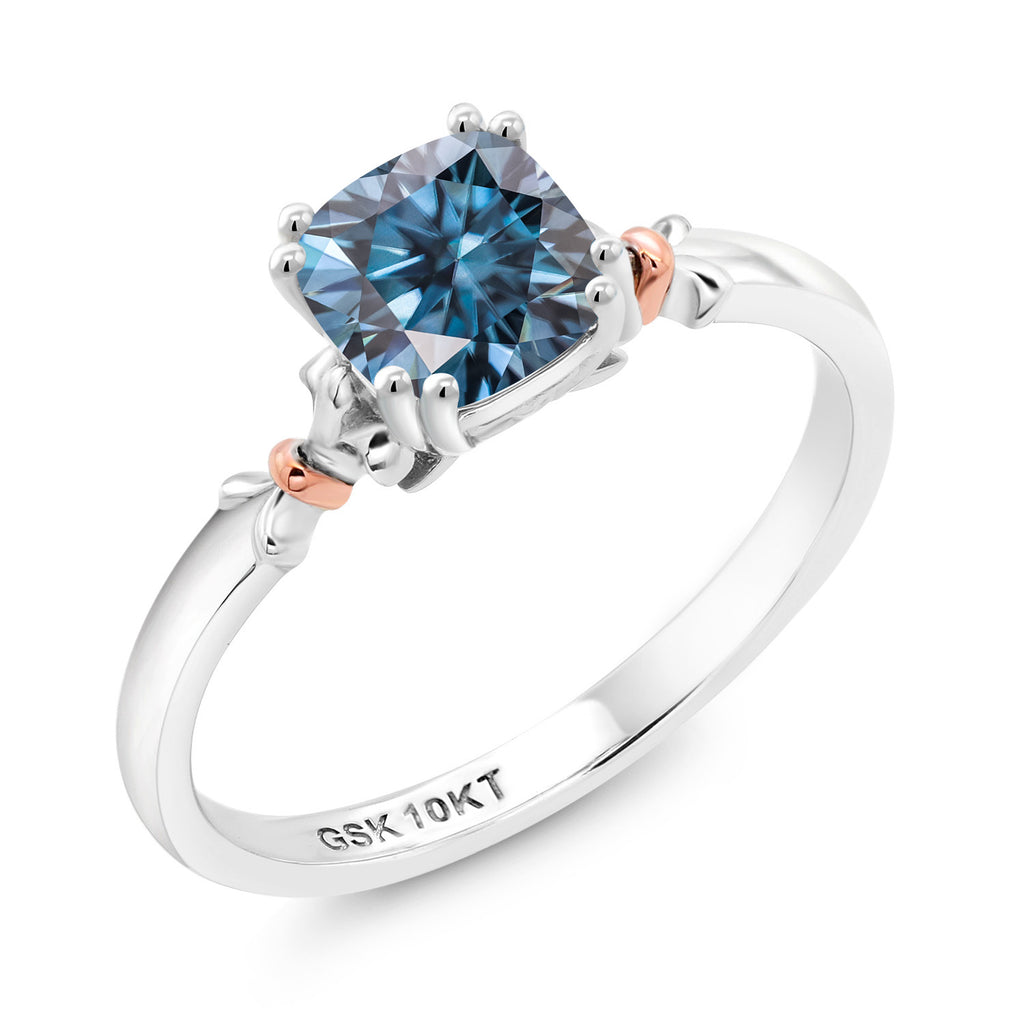 Persian Blue Moissanite - April_8_Ring in 925 Sterling Silver and 10K Yellow Gold
