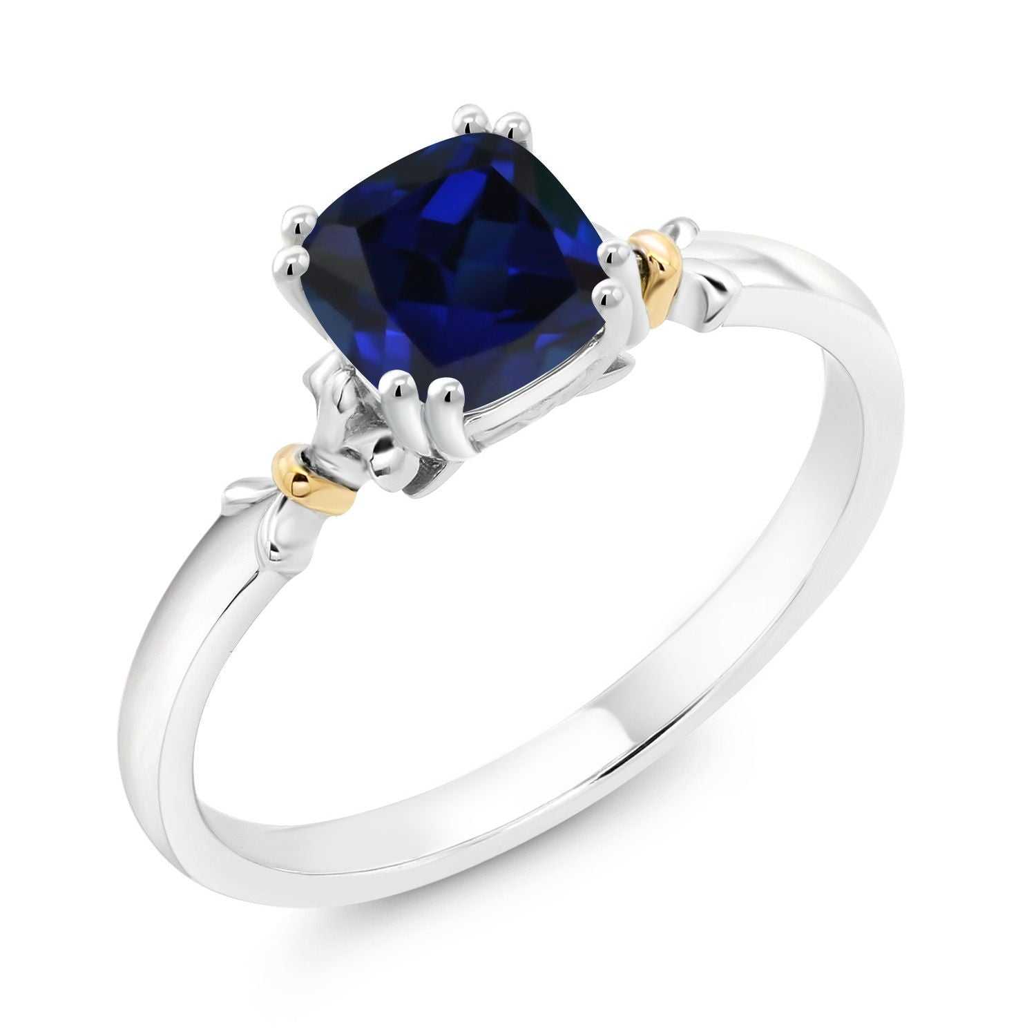 Blue Created Sapphire - September_8_Ring in 925 Sterling Silver and 10K Yellow Gold