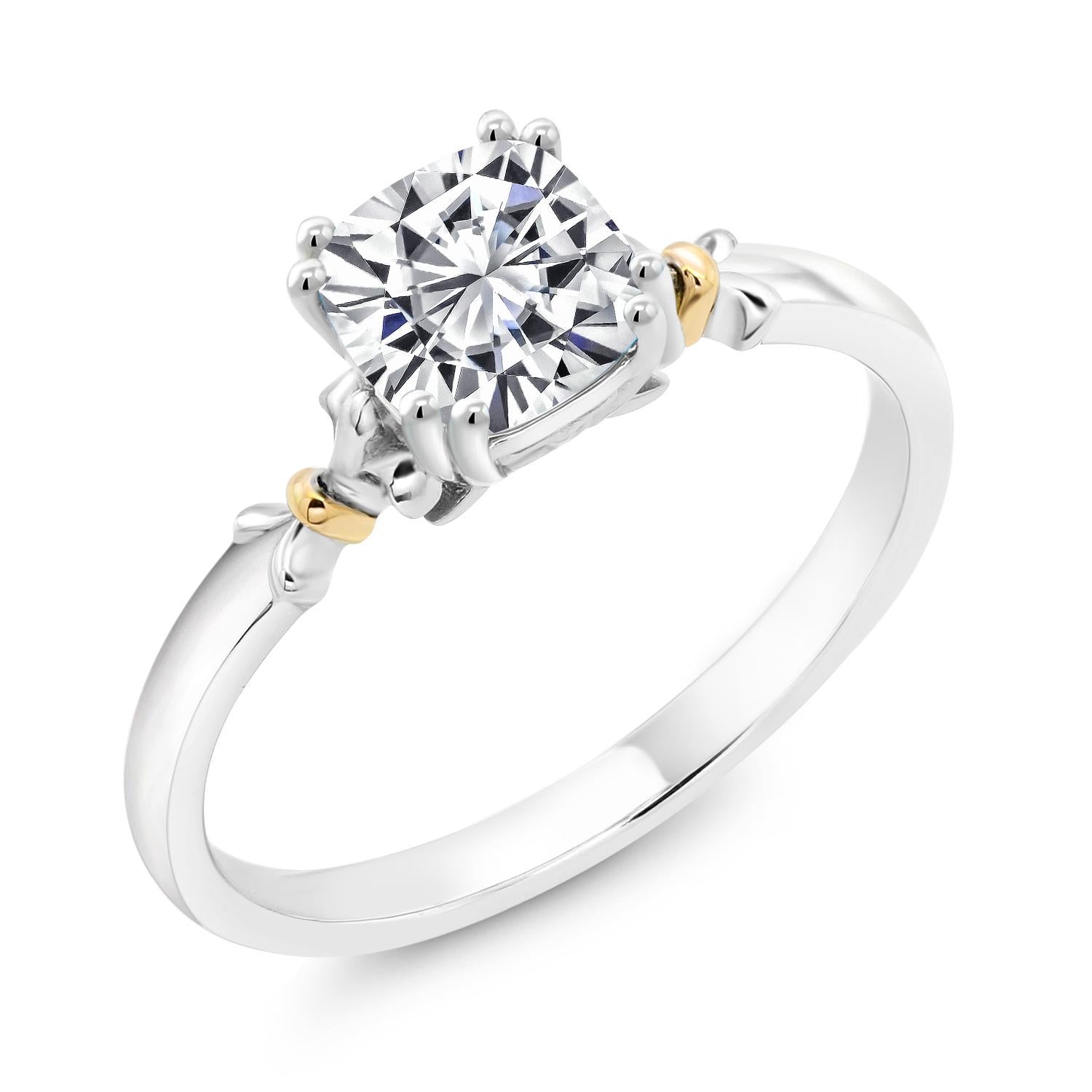 925 Silver and 10K Yellow Gold IGI Certified Lab Grown Diamond Solitaire Engagement Ring For Women | 1 Ct Cushion Cut | F-G Color | VS Clarity