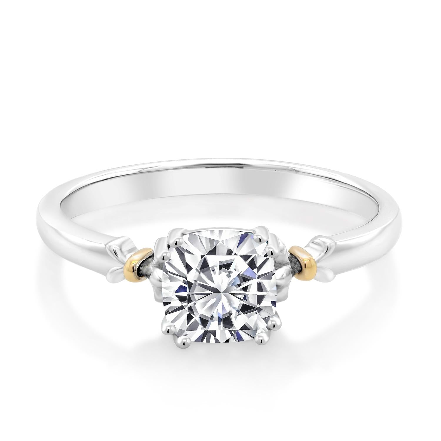 925 Silver and 10K Yellow Gold IGI Certified Lab Grown Diamond Solitaire Engagement Ring For Women | 1 Ct Cushion Cut | F-G Color | VS Clarity