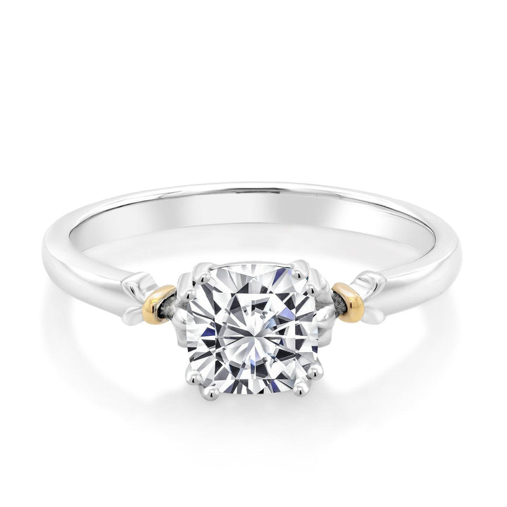 925 Silver and 10K Yellow Gold IGI Certified Lab Grown Diamond Solitaire Engagement Ring For Women | 1 Ct Cushion Cut | F-G Color | VS Clarity