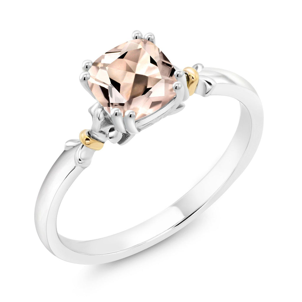 Gem Stone King 925 Sterling Silver and 10K Yellow Gold 6MM Cushion Cut Gemstone Birthstone Engagement Ring | Wedding Anniversary Promise Ring For Women | Available In Size 5, 6, 7, 8, 9