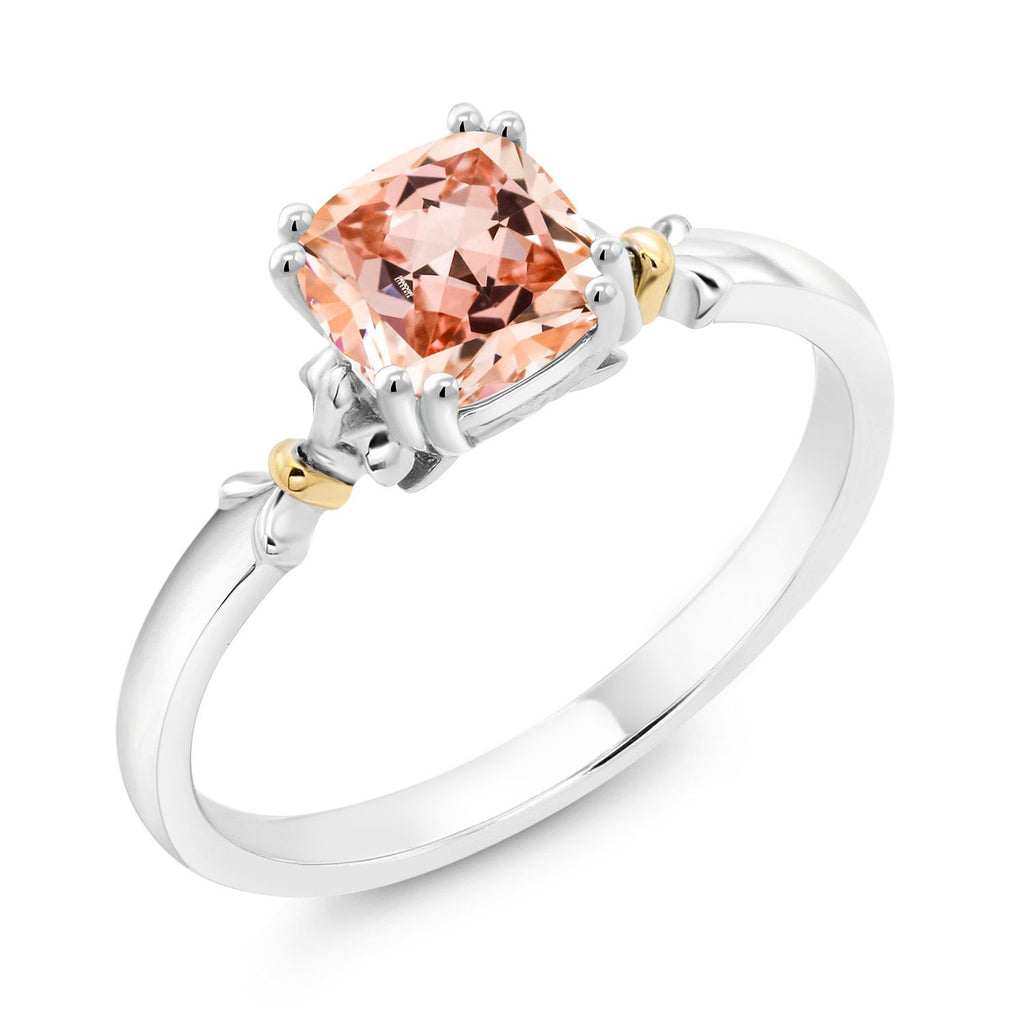 Morganite Peach Zirconia_7_Ring in 925 Sterling Silver and 10K Yellow Gold