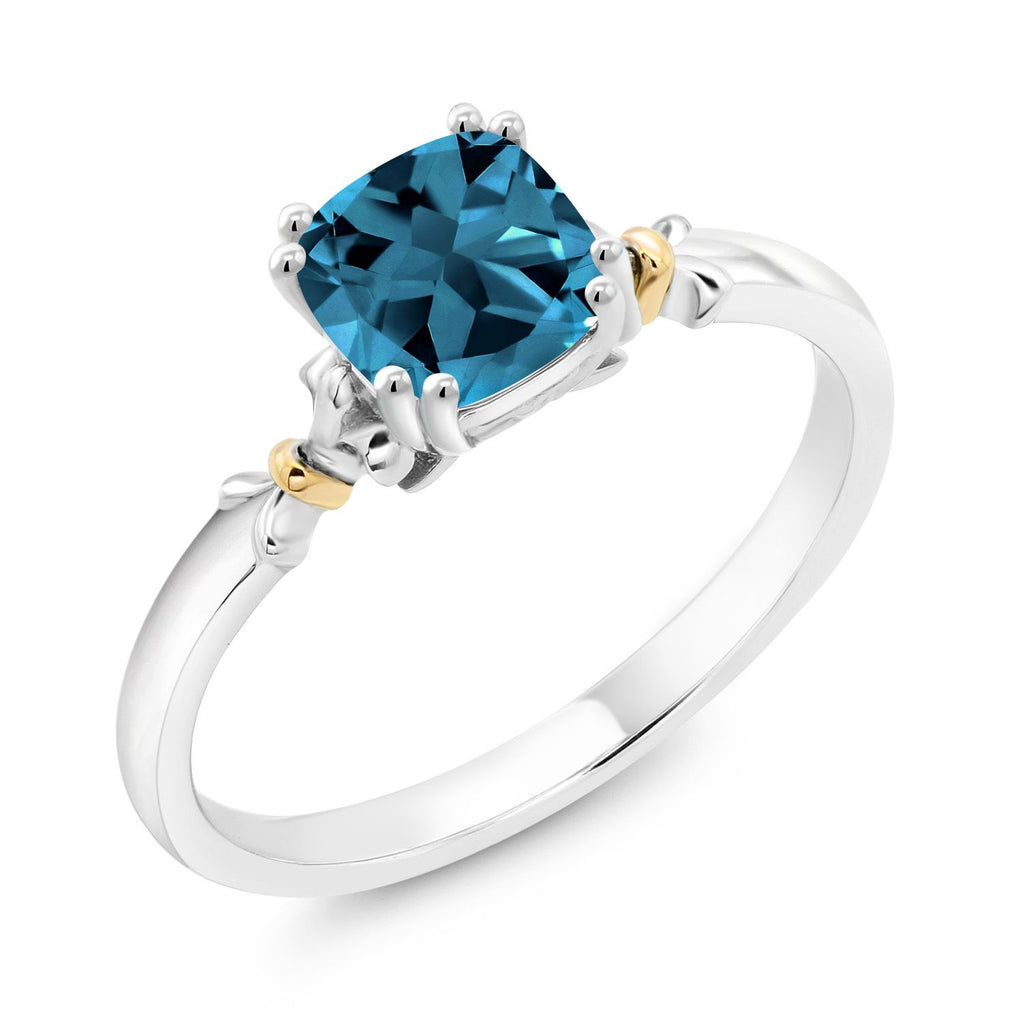 London Blue Topaz - November_8_Ring in 925 Sterling Silver and 10K Yellow Gold