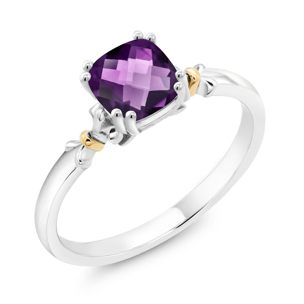Gem Stone King 925 Sterling Silver and 10K Yellow Gold 6MM Cushion Cut Gemstone Birthstone Engagement Ring | Wedding Anniversary Promise Ring For Women | Available In Size 5, 6, 7, 8, 9