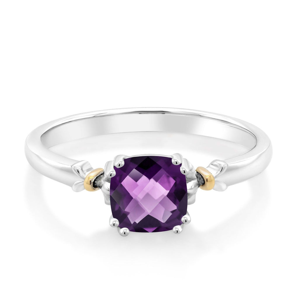 Amethyst-Checkerboard - February_Ring in 925 Sterling Silver and 10K Yellow Gold