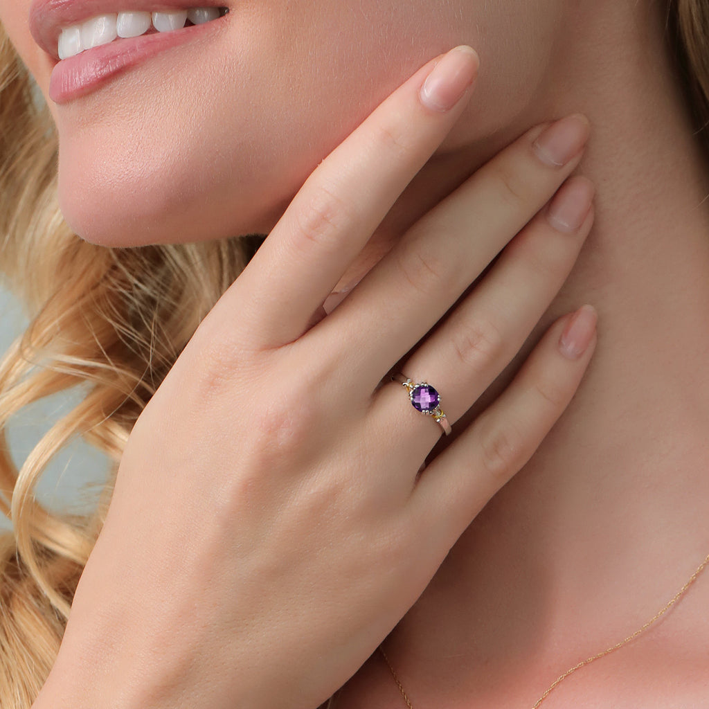 Amethyst-Checkerboard - February_Ring in 925 Sterling Silver and 10K Yellow Gold