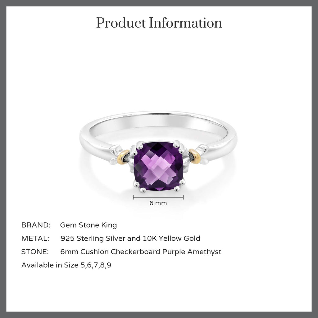 Amethyst-Checkerboard - February_Ring in 925 Sterling Silver and 10K Yellow Gold