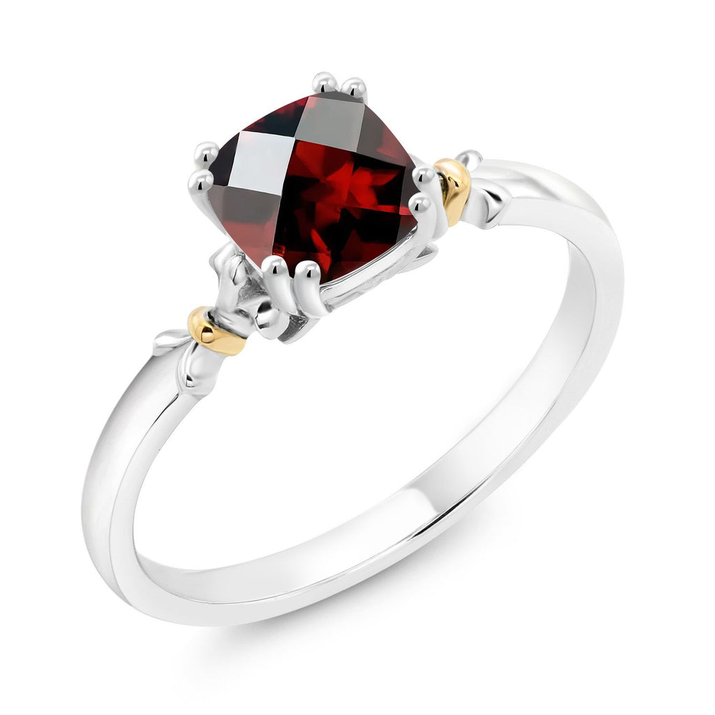 Garnet-Checkerboard - January_8_Ring in 925 Sterling Silver and 10K Yellow Gold