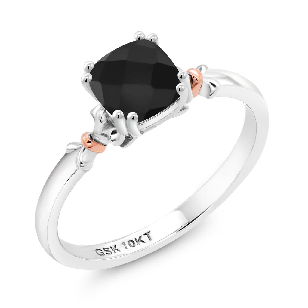 Black Onyx-Checkerboard - December_5_Ring in 925 Sterling Silver and 10K Yellow Gold