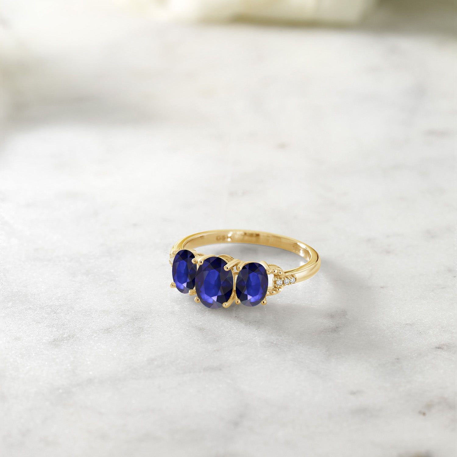 10K Yellow Gold Oval Blue Sapphire and Diamond 3-Stone Engagement Ring | 4.23 Cttw | Three Stone Wedding Anniversary Promise Gold Ring For Women | Available In Size 5, 6, 7, 8, 9)