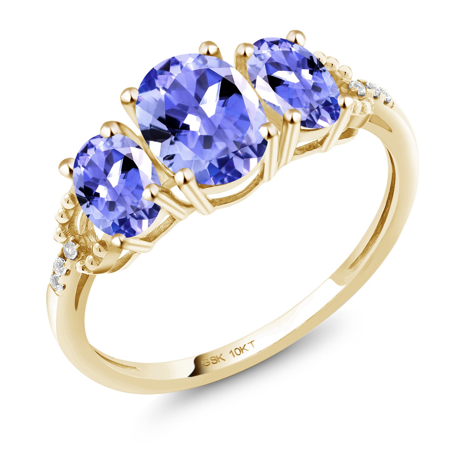 10K Yellow Gold Oval Blue Tanzanite and Diamond Accent Engagement Ring For Women (1.67 Cttw, Gemstone Birthstone Available in size 5, 6, 7, 8, 9)