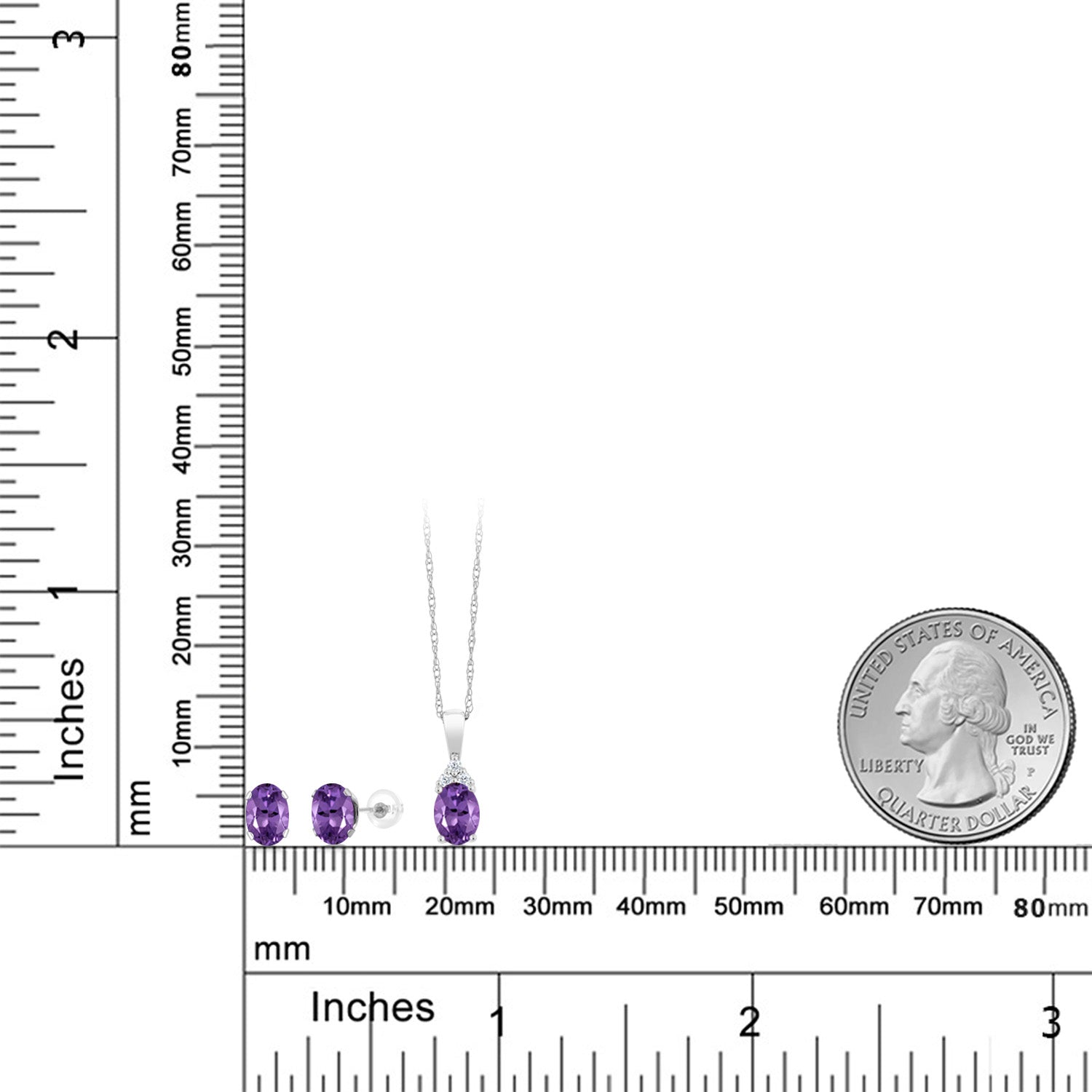 Amethyst - February_Pendant Earrings Set in 10K White Gold