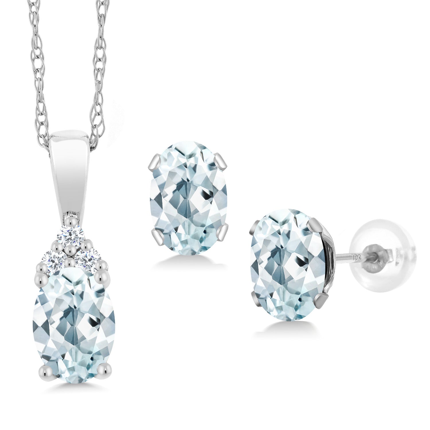 Aquamarine - March_Pendant Earrings Set in 10K White Gold
