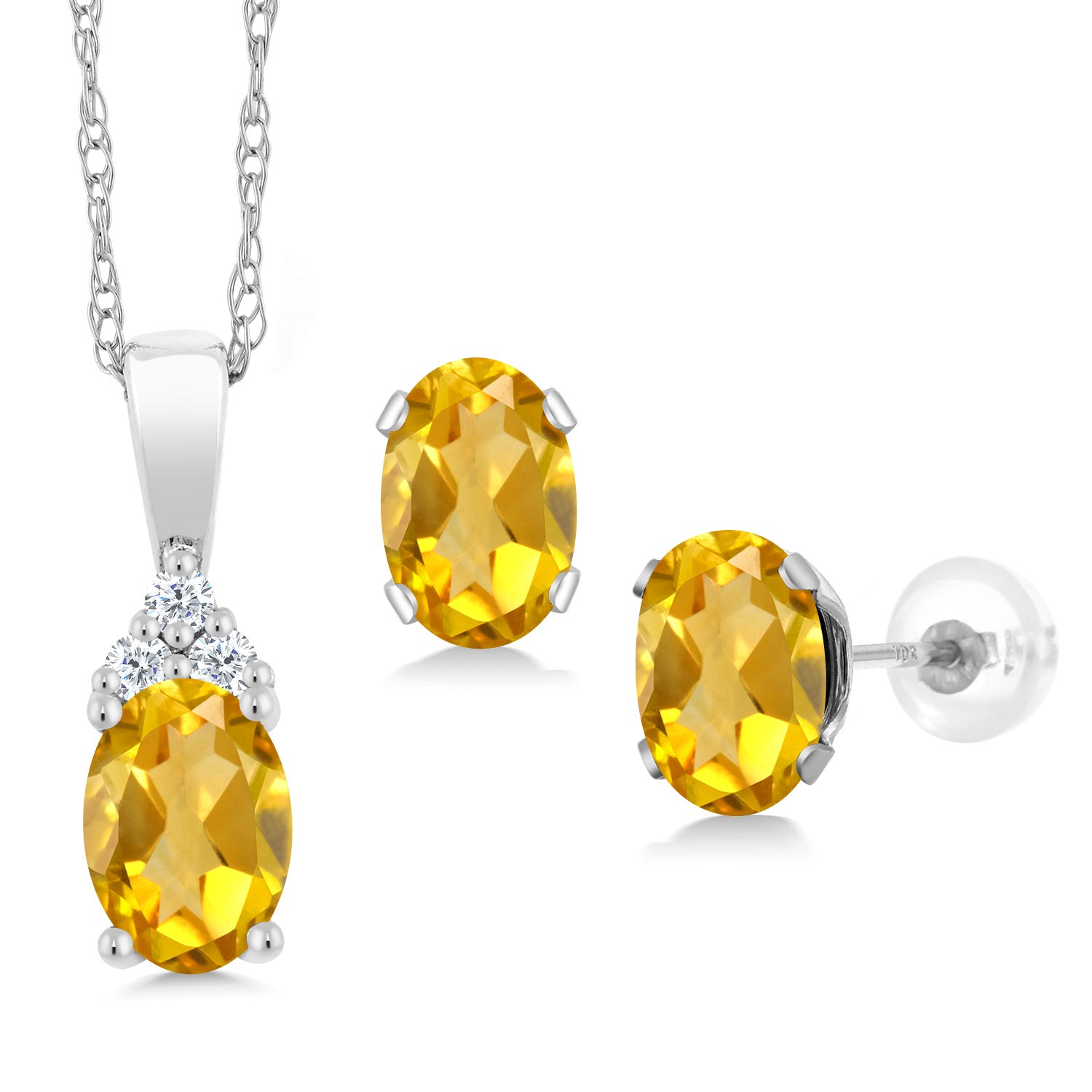 Citrine - November_Pendant Earrings Set in 10K White Gold