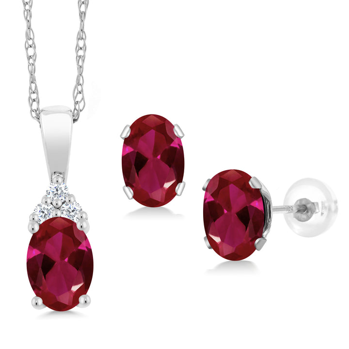 Created Ruby - July_Pendant Earrings Set in 10K White Gold