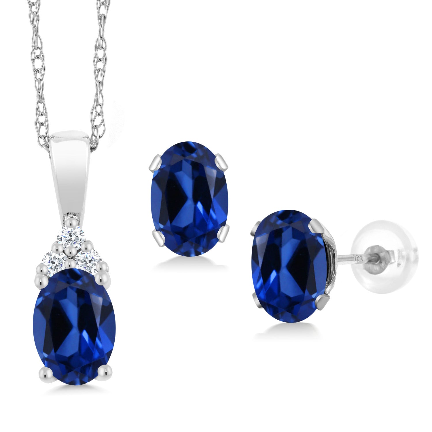 Created Sapphire - September_Pendant Earrings Set in 10K White Gold