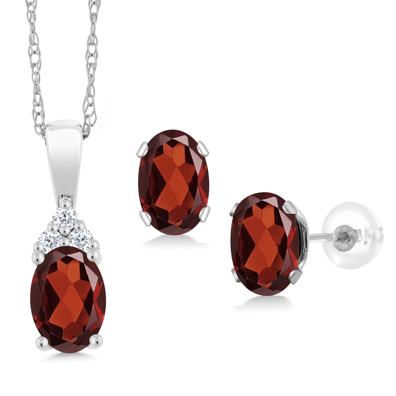 Garnet - January_Pendant Earrings Set in 10K White Gold