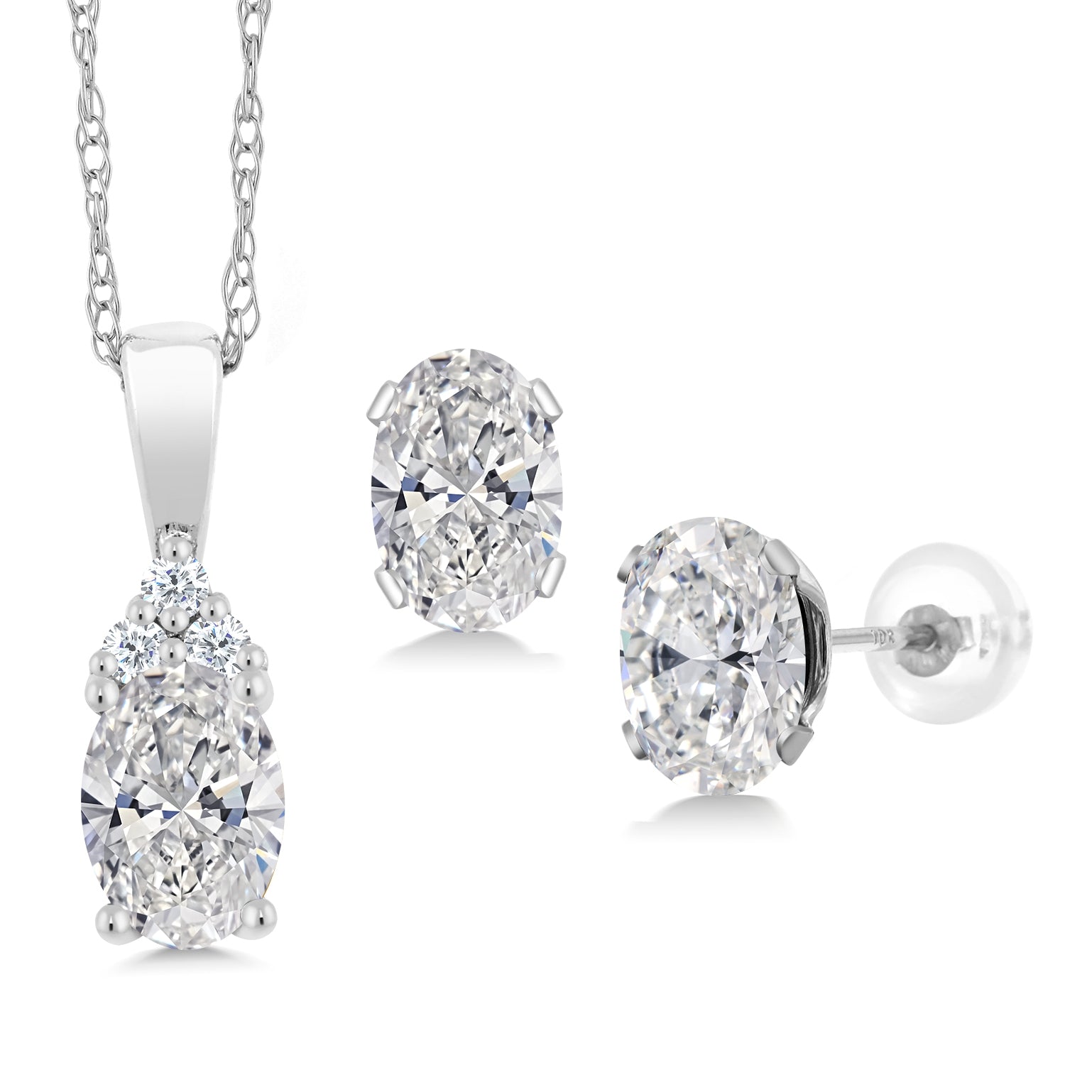 White Lab Grown Diamond - April_Pendant Earrings Set in 10K White Gold