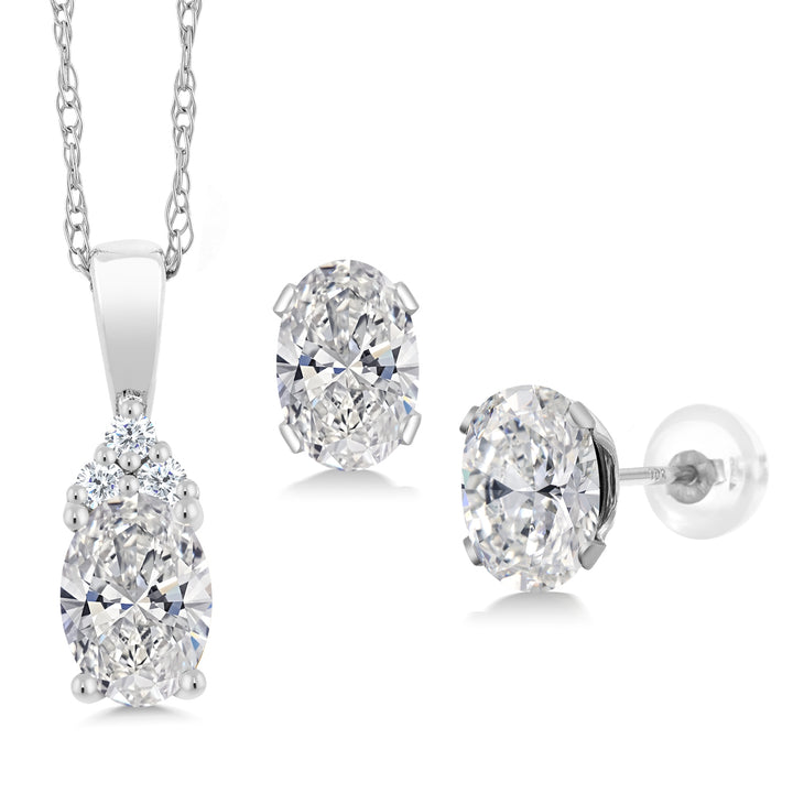 White Lab Grown Diamond - April_Pendant Earrings Set in 10K White Gold