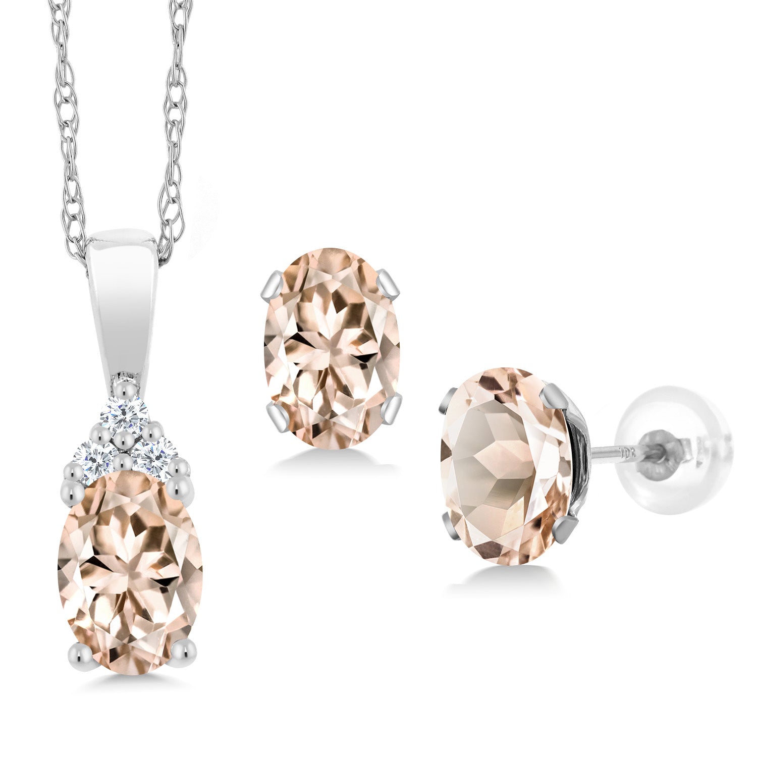 Morganite - October_Pendant Earrings Set in 10K White Gold