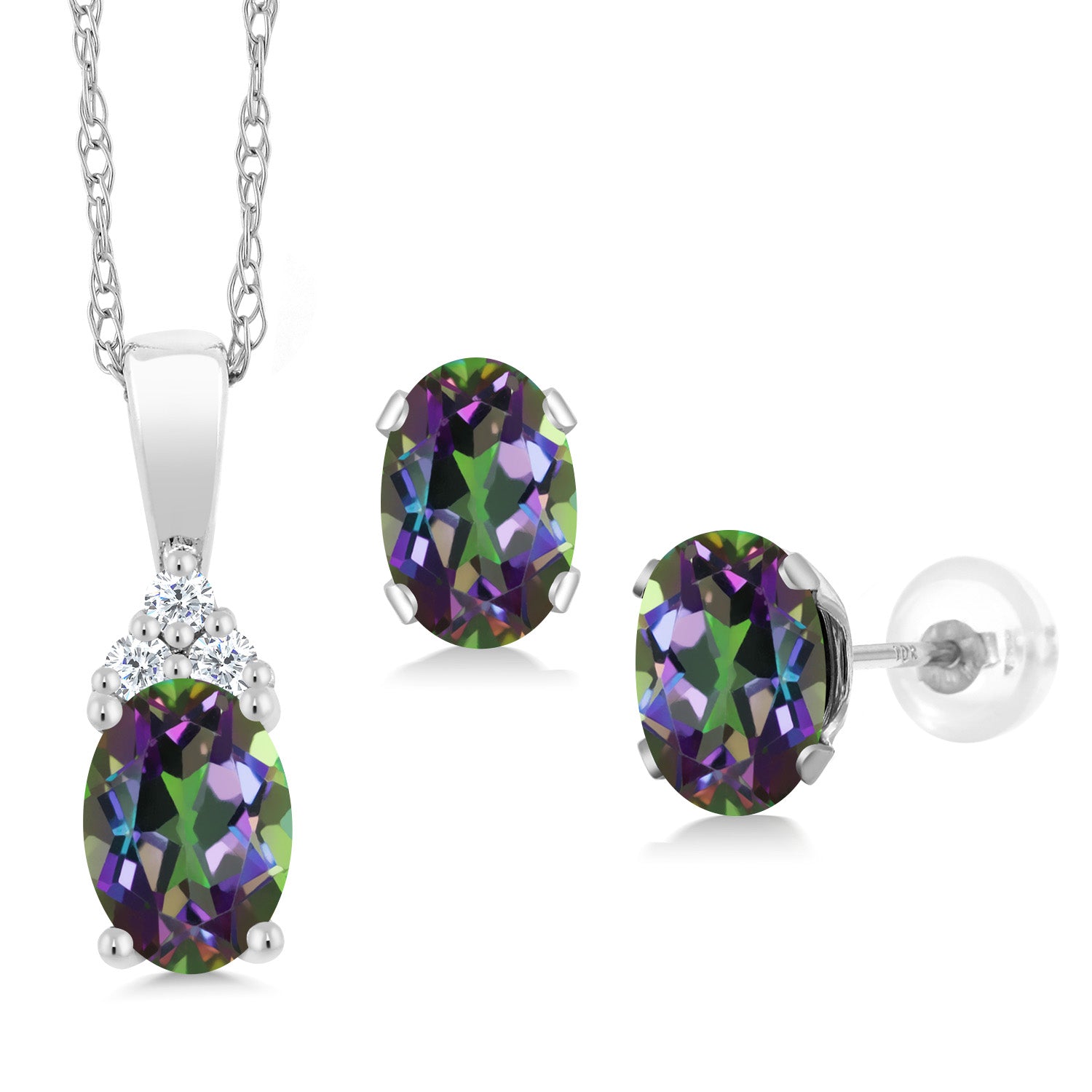 Green Mystic Topaz_Pendant Earrings Set in 10K White Gold