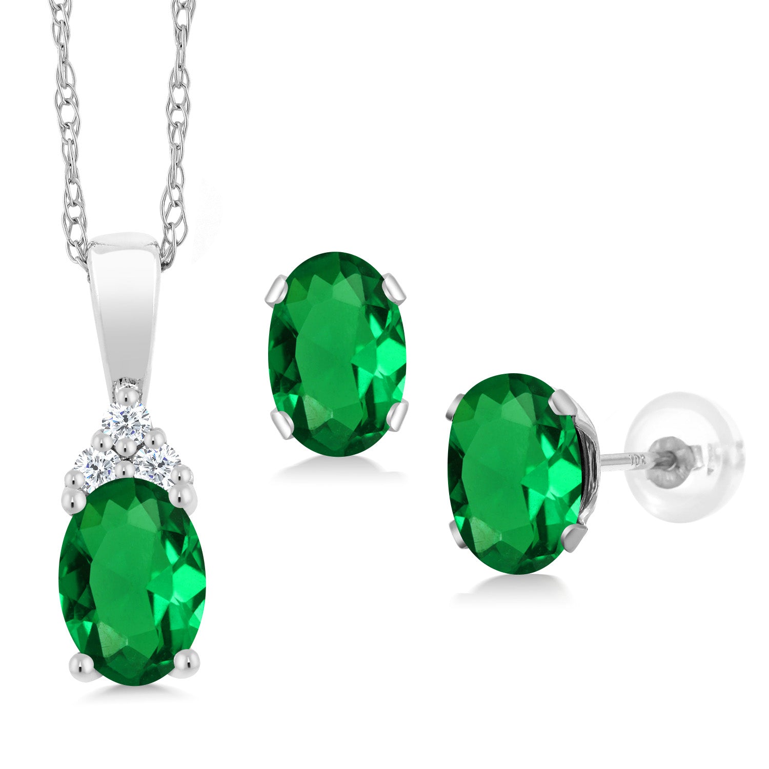 Nano Emerald - May_Pendant Earrings Set in 10K White Gold