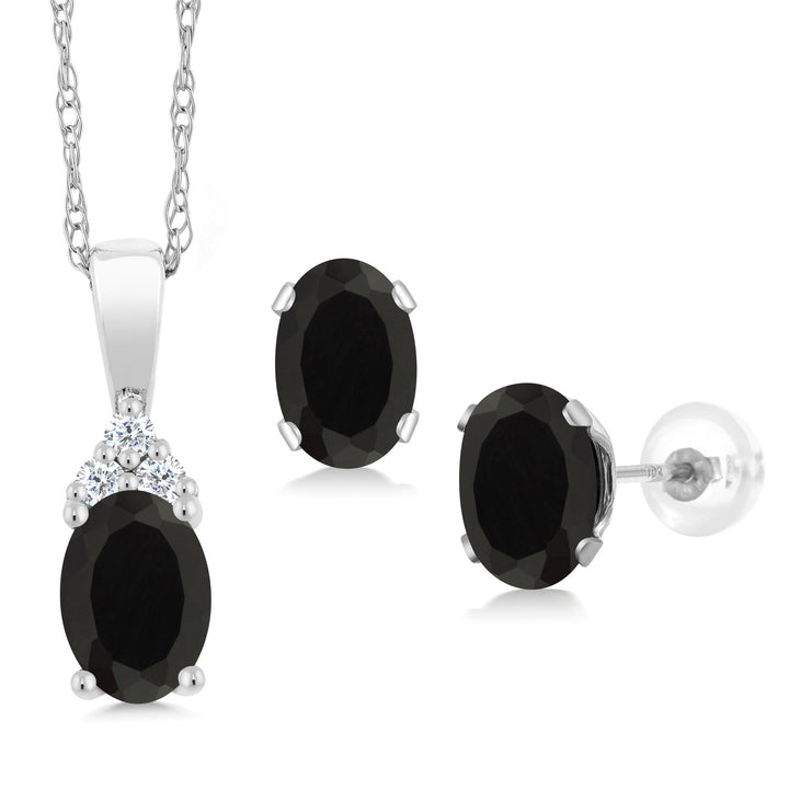 Onyx - December_Pendant Earrings Set in 10K White Gold