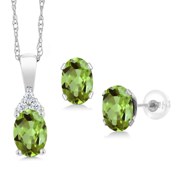 Peridot - August_Pendant Earrings Set in 10K White Gold