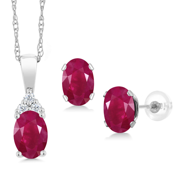 Ruby - July_Pendant Earrings Set in 10K White Gold